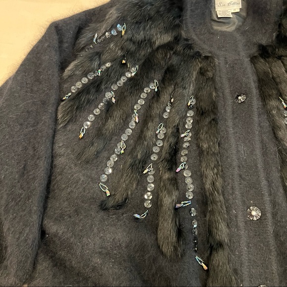 Sia Bellini rabbit fur/lambs wool sweater with jeweled embellishments size small - Picture 5 of 9